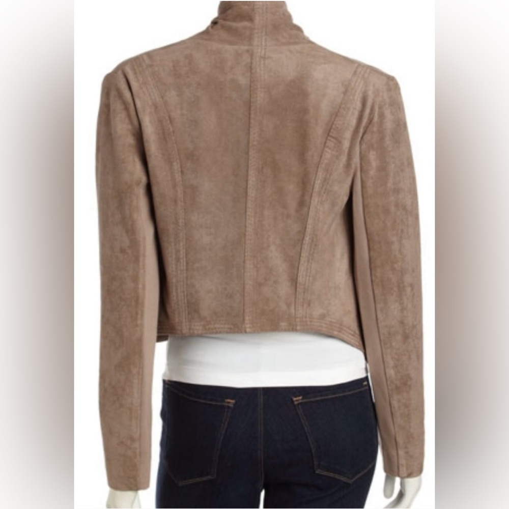 BCBGMaxAzria Mocha Faux Suede Waterfall Jacket | Drape Front | Cropped | Size M - Picture 2 of 9